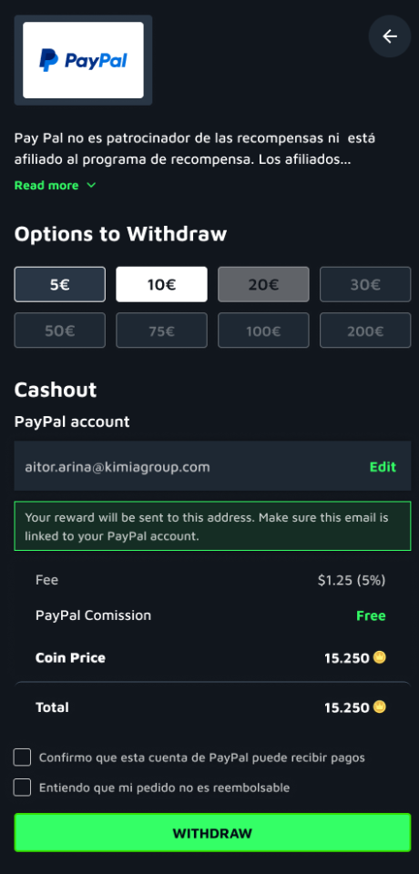 Transparent Cashout Experience