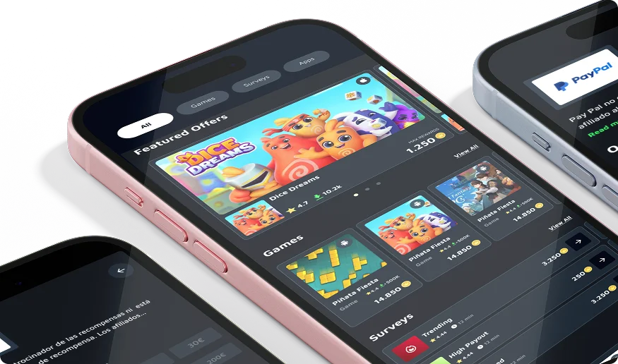 Leaploot app on phones: featured offers, games and surveys.